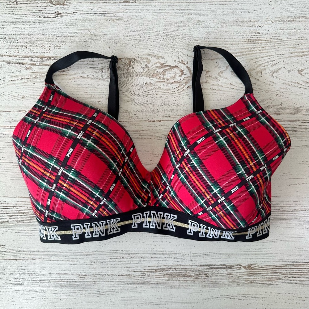 PINK VICTORIA’S SECRET Wear Everyday Wireless Lightly Lined Bra 36DD Plaid